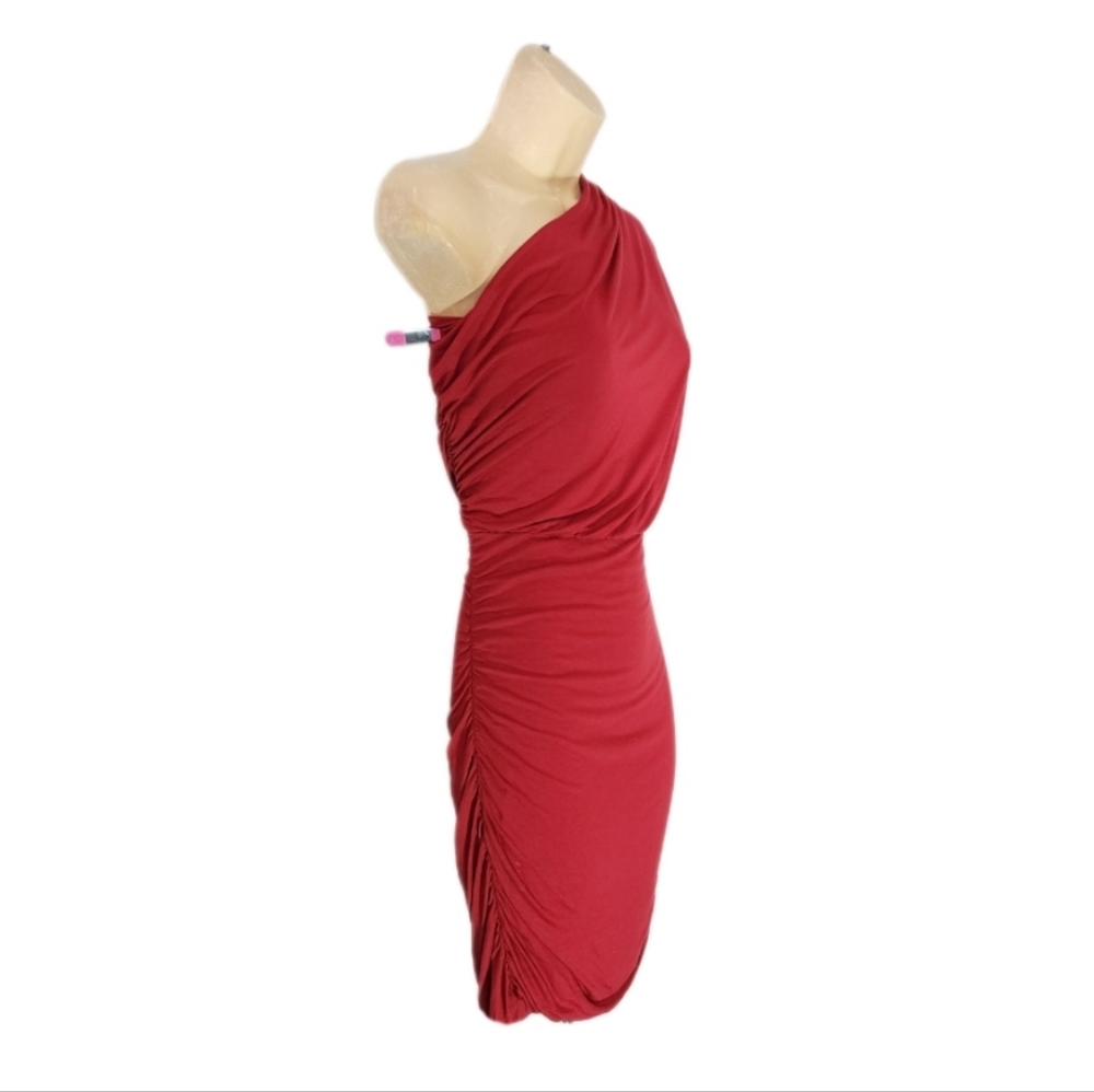 Lush Dress One Shoulder Rushed Mini Red Size L - Picture 4 of 11